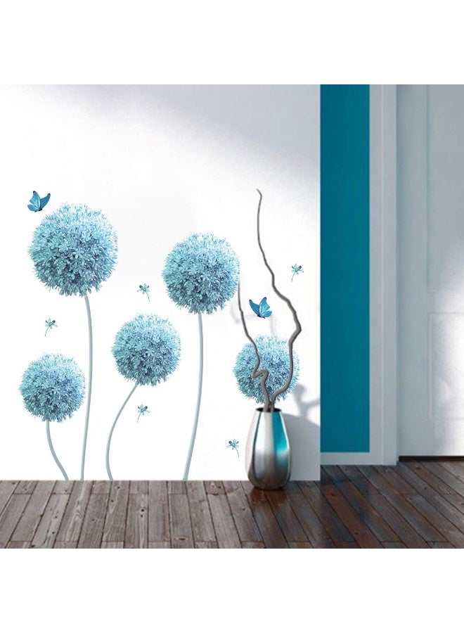 decalmile 6 Blue Dandelion Wall Decals Allium Flower Butterfly Wall Stickers Living Room Bedroom TV Wall Decor - Image 3