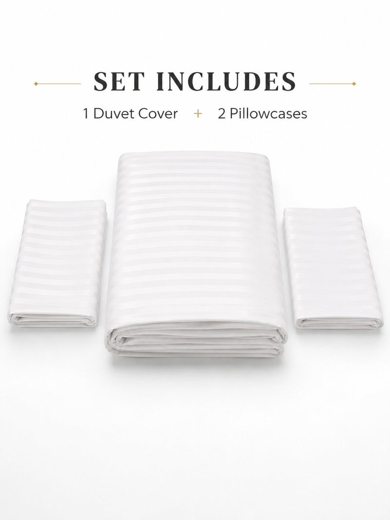 Aristocrat 3-Piece Stripe Microfiber Duvet Cover Set | Single | Includes 1 Duvet Cover (160x220cm) & 2 Pillowcases (53x75+15cm) | Ultra Soft, Breathable & Wrinkle Resistant | white - Image 2