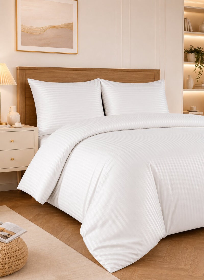 Aristocrat 3-Piece Stripe Microfiber Duvet Cover Set | Single | Includes 1 Duvet Cover (160x220cm) & 2 Pillowcases (53x75+15cm) | Ultra Soft, Breathable & Wrinkle Resistant | white - Image 1