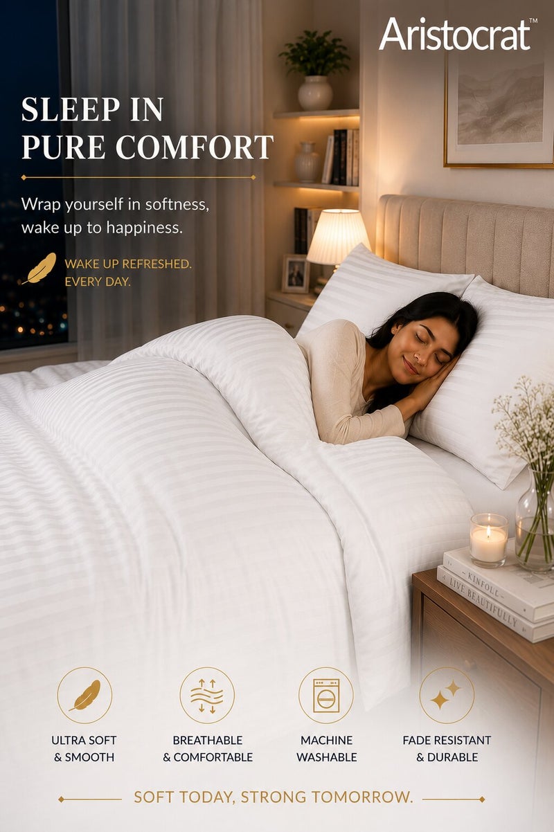 Aristocrat 3-Piece Stripe Microfiber Duvet Cover Set | Single | Includes 1 Duvet Cover (160x220cm) & 2 Pillowcases (53x75+15cm) | Ultra Soft, Breathable & Wrinkle Resistant | white - Image 3
