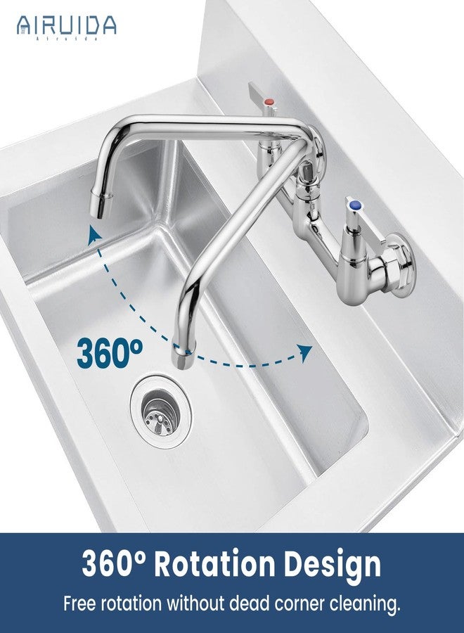 Airuida Wall Mount Utility Kitchen Sink Faucet 2 Handle Wall Mounted Laundry Tap Wall Mounted Sink Faucets 8 Inch Center Commercial Kitchen Faucet Chrome Polish with Adapters 8 Inches Swivel Spout - Image 4