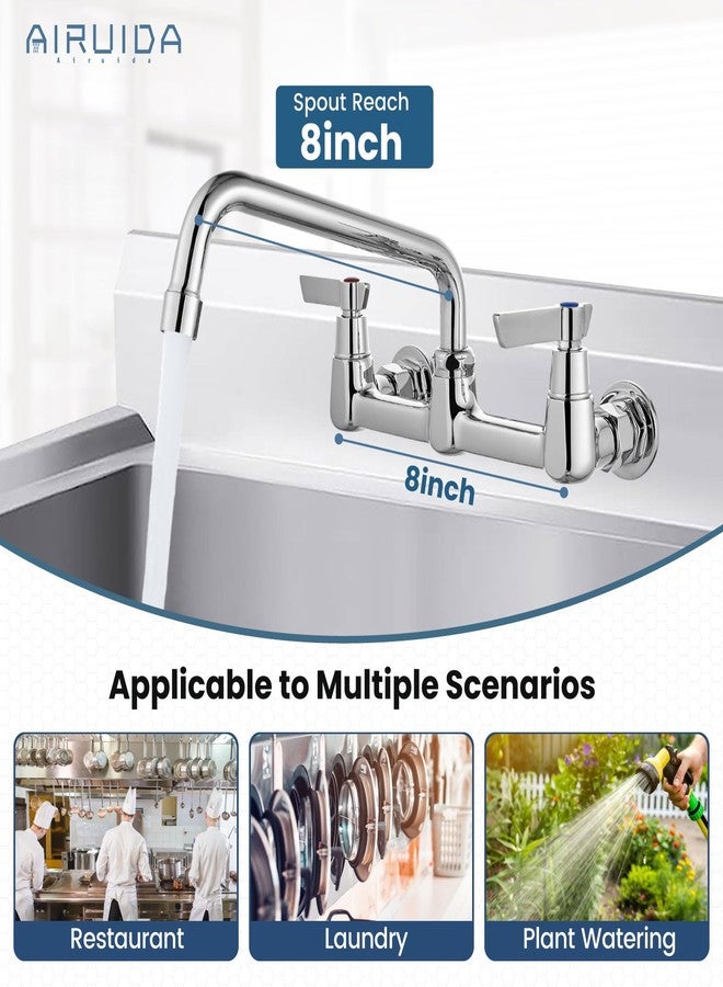 Airuida Wall Mount Utility Kitchen Sink Faucet 2 Handle Wall Mounted Laundry Tap Wall Mounted Sink Faucets 8 Inch Center Commercial Kitchen Faucet Chrome Polish with Adapters 8 Inches Swivel Spout - Image 2