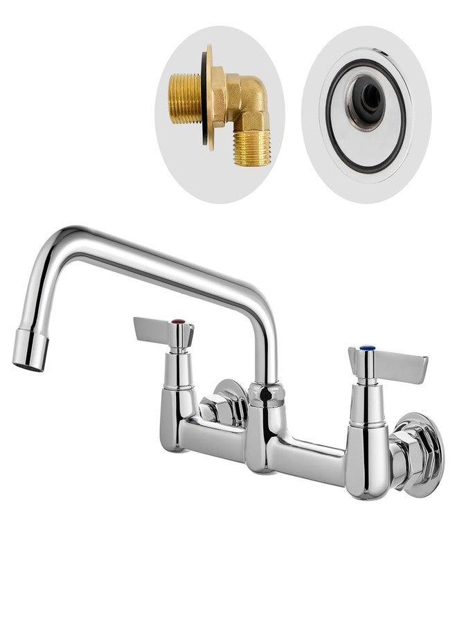 Airuida Wall Mount Utility Kitchen Sink Faucet 2 Handle Wall Mounted Laundry Tap Wall Mounted Sink Faucets 8 Inch Center Commercial Kitchen Faucet Chrome Polish with Adapters 8 Inches Swivel Spout - Image 1