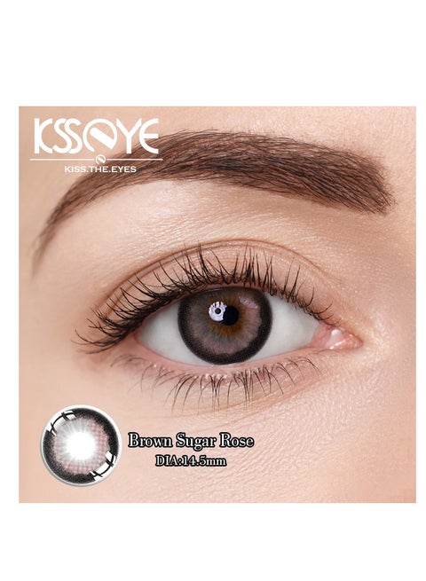 عدسات لاصقة تجميلية سنوية بلون بني سكري وردي للجنسين، مجموعة تكبير مع علبة