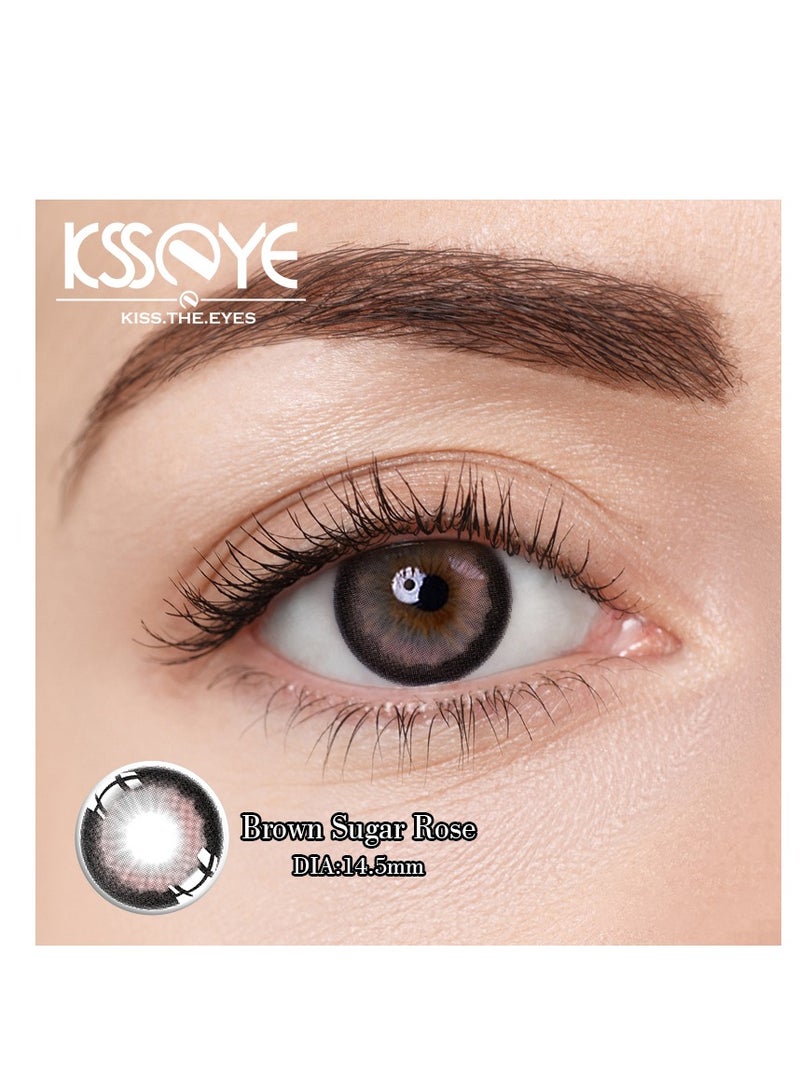 KSSEYE Yearly Brown Sugar Rose Colored Unisex Cosmetic Contact Lenses, Enlargement Collection With case - Image 1