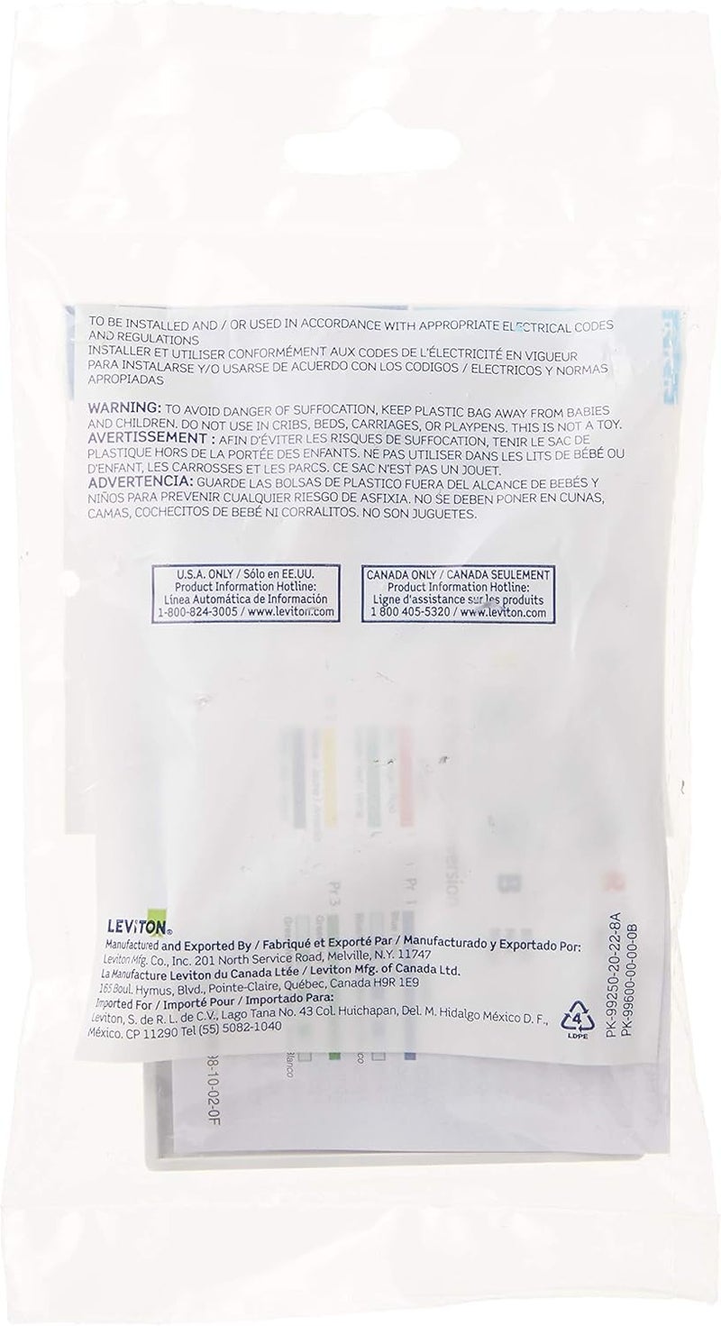 Leviton Standard Telephone Wall Jack, 6P4C, Screw Terminals, 40249-W, White - Image 4