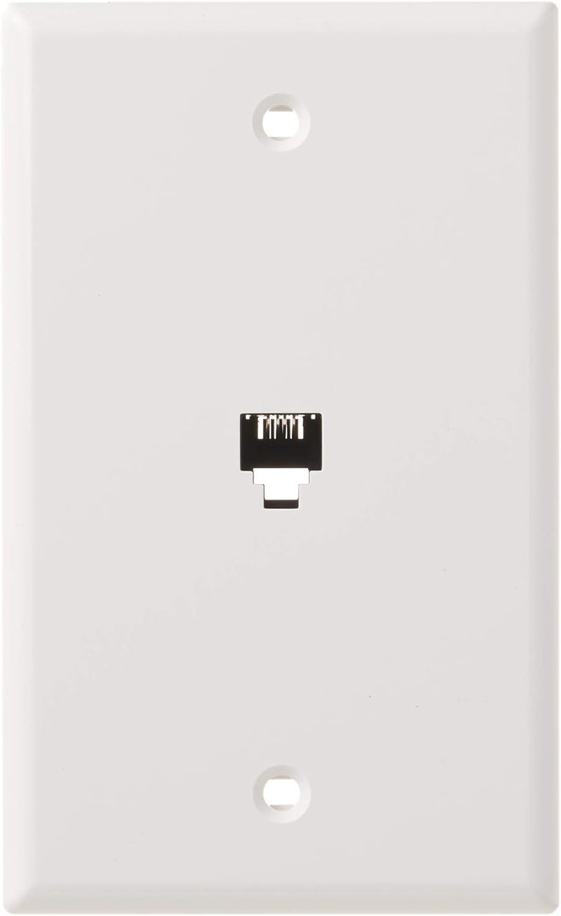 Leviton Standard Telephone Wall Jack, 6P4C, Screw Terminals, 40249-W, White - Image 1