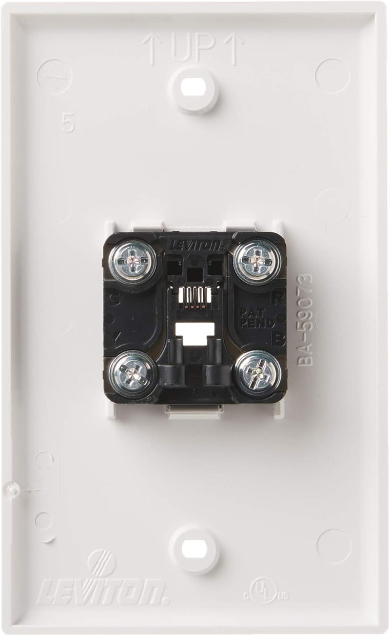 Leviton Standard Telephone Wall Jack, 6P4C, Screw Terminals, 40249-W, White - Image 2