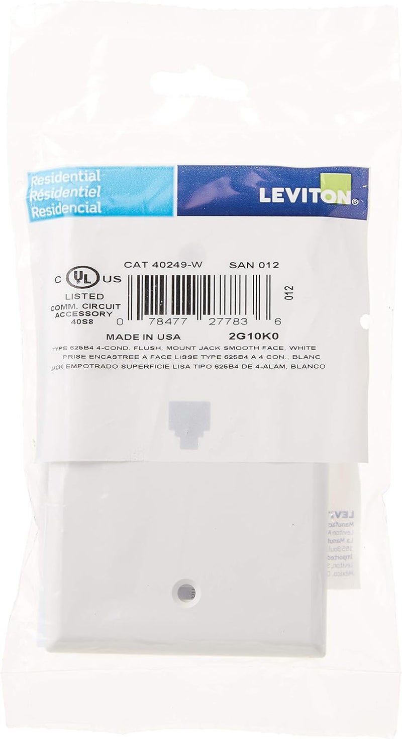 Leviton Standard Telephone Wall Jack, 6P4C, Screw Terminals, 40249-W, White - Image 3
