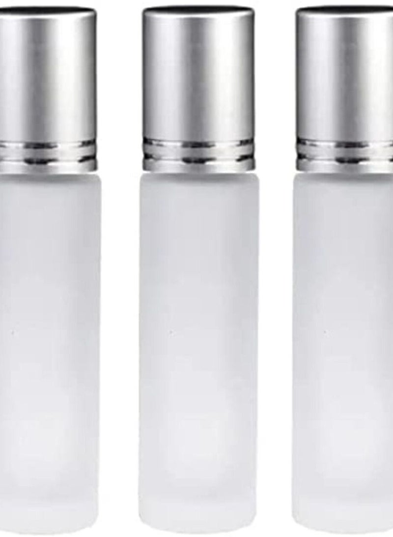 زجاجة للزيوت العطرية بكرات دوارة مصنوعة من زجاج مصنفر مع اغطية فضية قابلة لاعادة الملء من10 قطع سعة 10 مل - Image 1