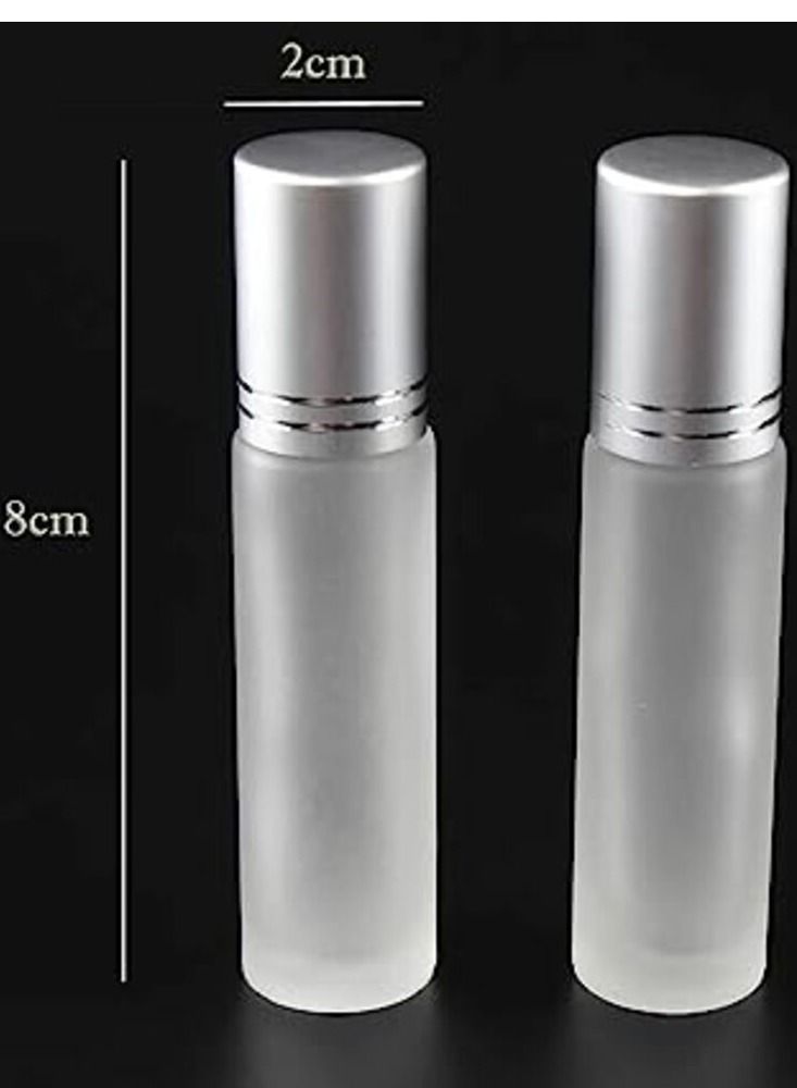 زجاجة للزيوت العطرية بكرات دوارة مصنوعة من زجاج مصنفر مع اغطية فضية قابلة لاعادة الملء من10 قطع سعة 10 مل - Image 3