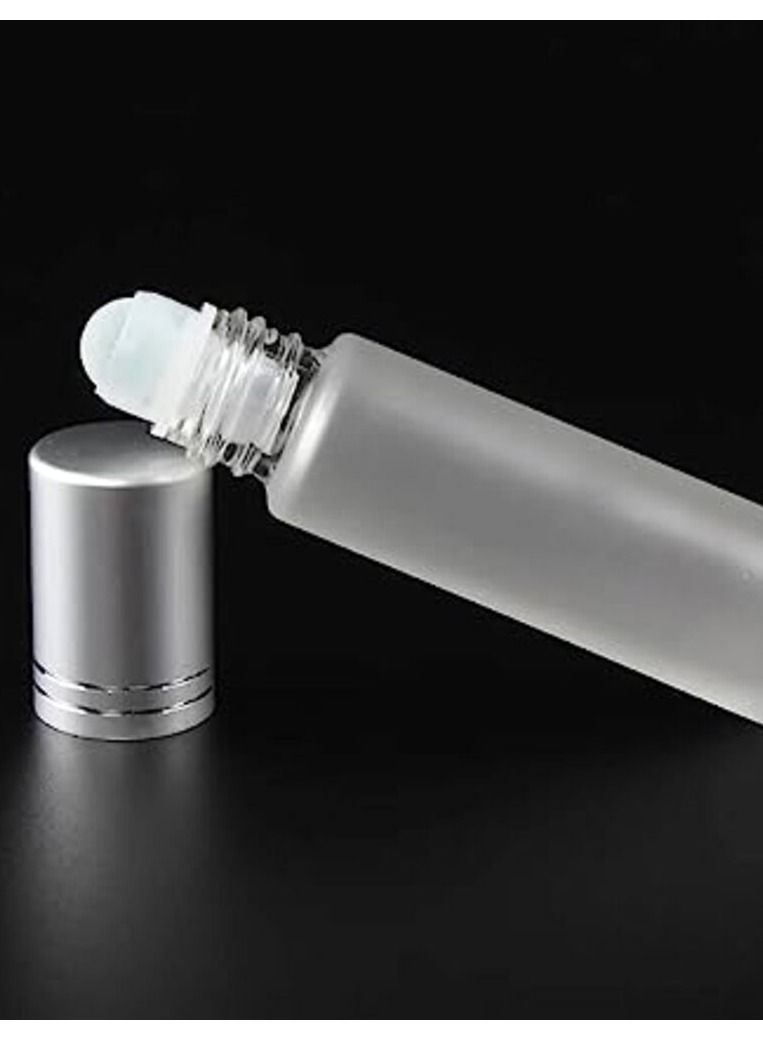 زجاجة للزيوت العطرية بكرات دوارة مصنوعة من زجاج مصنفر مع اغطية فضية قابلة لاعادة الملء من10 قطع سعة 10 مل - Image 2