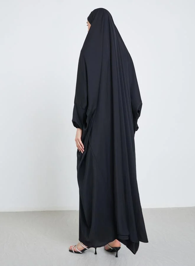تايك تو Take Two Black Batwing Sleeve Hooded Abaya