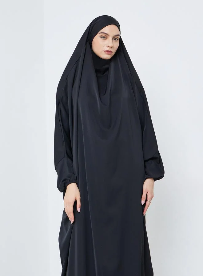 تايك تو Take Two Black Batwing Sleeve Hooded Abaya