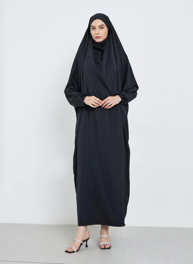 تايك تو Take Two Black Batwing Sleeve Hooded Abaya