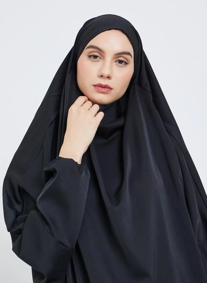 تايك تو Take Two Black Batwing Sleeve Hooded Abaya