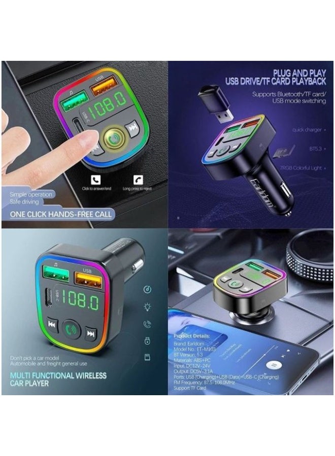 Earldom ET-M103 Wireless Bluetooth Car MP3 Player with 3.1A Fast Charging and FM Transmitter - Black - Image 4