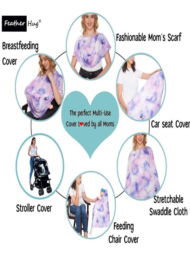 Feather Hug غطاء الرضاعة الطبيعية الفاخر Feather Hug® 360° - مئزر رضاعة للأم، غطاء رضاعة مطاطي للأم، غطاء رضاعة طبيعي قابل للتهوية (غيوم أرجوانية) - Image 2