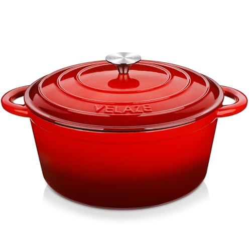 Velaze 7.5 QT Dutch Oven Pot with Lid, Enameled Cast Iron Dutch Oven with Dual Handles for Sourdough Bread Baking, Cooking, Non-stick Enamel Coated Cookware (RED) - Image 1