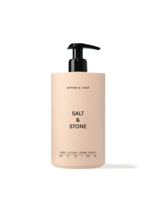 SALT & STONE Body Lotion - Saffron & Cedar 450ml - Image 3