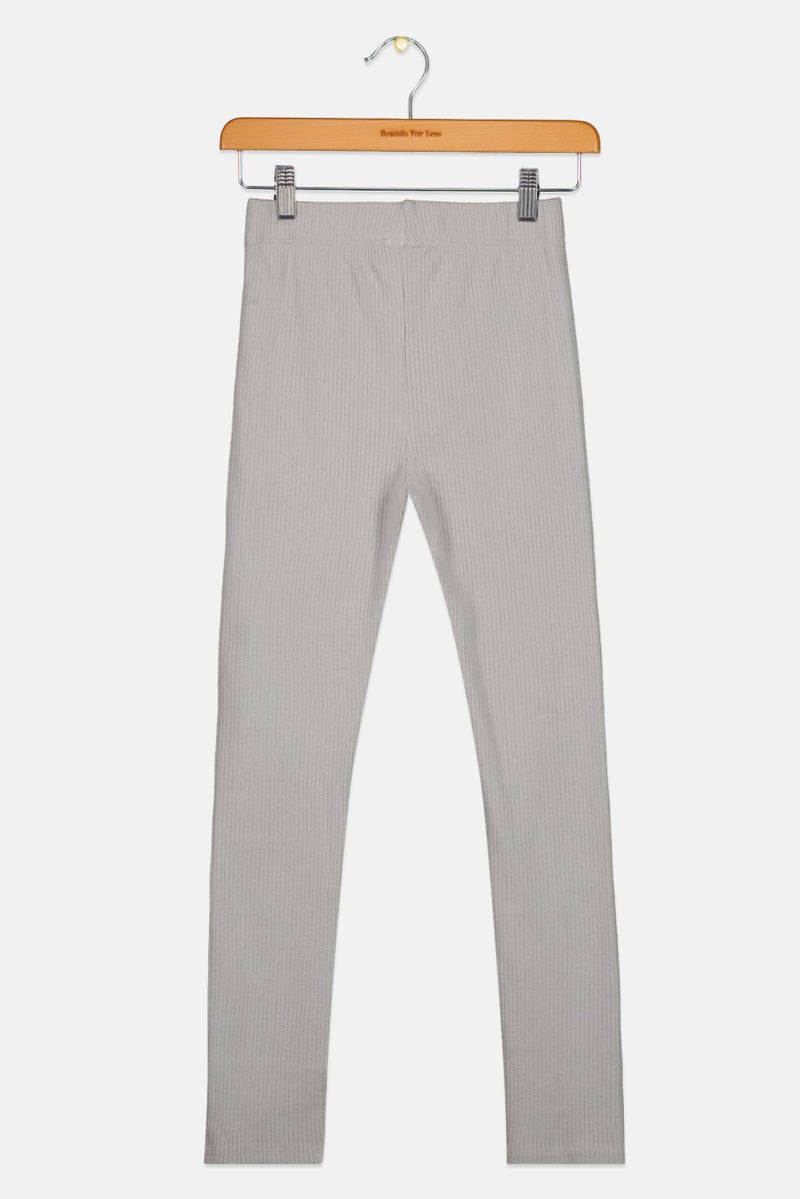 KOTON Kids Girl Ribbed Pants, Grey  - Image 2