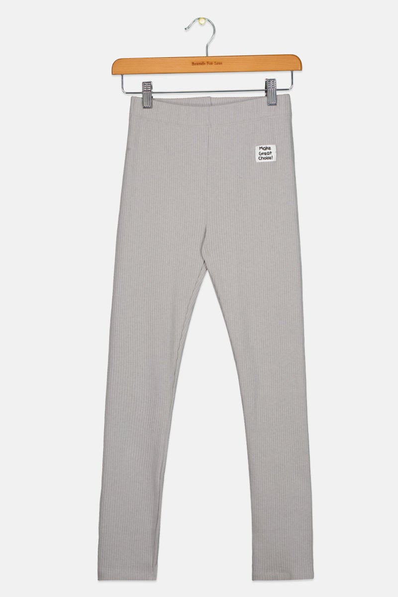 KOTON Kids Girl Ribbed Pants, Grey  - Image 1