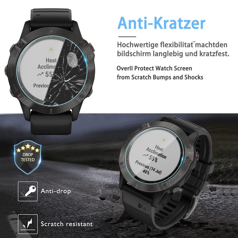 Suoman 3 Pack for Garmin Fenix 6/6 Pro/6 Sapphire/6 Pro Solar Screen Protector, 9H Hardness Ultra-Thin Tempered Glass Screen Protective Film [Anti-Scratch] ï»¿ - Image 3