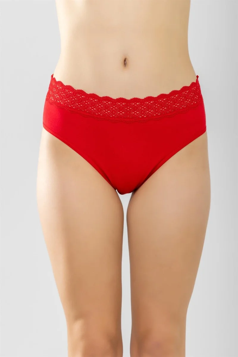 Baykar Cotton High Waist Lace Women's Panties Red