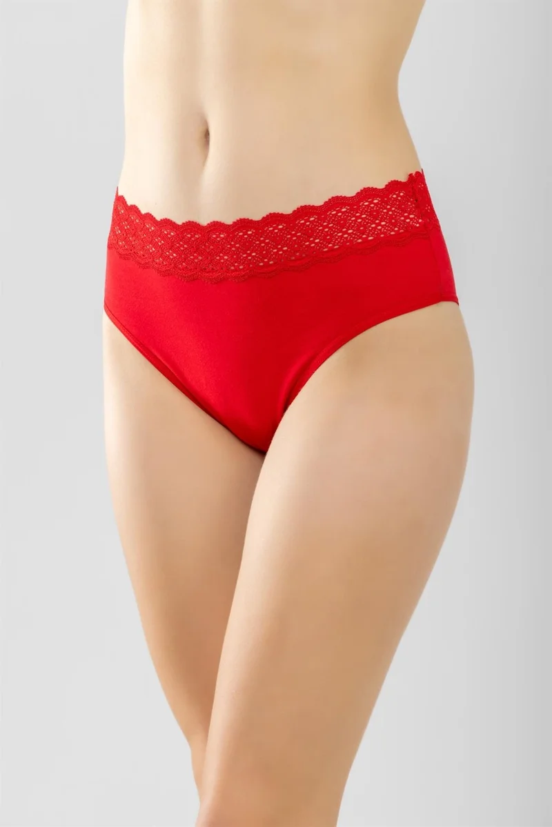 Baykar Cotton High Waist Lace Women's Panties Red