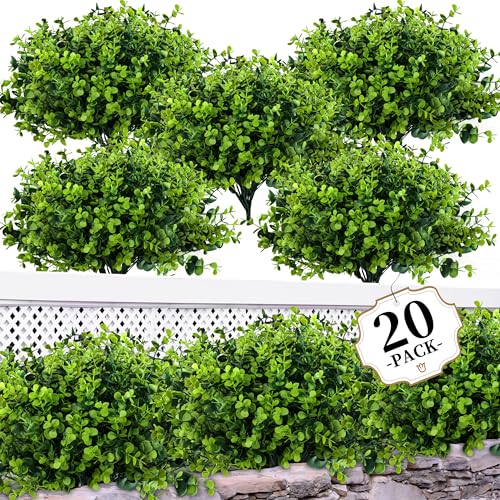 ColoPlay 20 Bundles Artificial Greenery Boxwood Plants Fake Plant for Garden Porch Window Box Home Wedding Farmhouse and Indoor Outdoor Decoration - Image 1