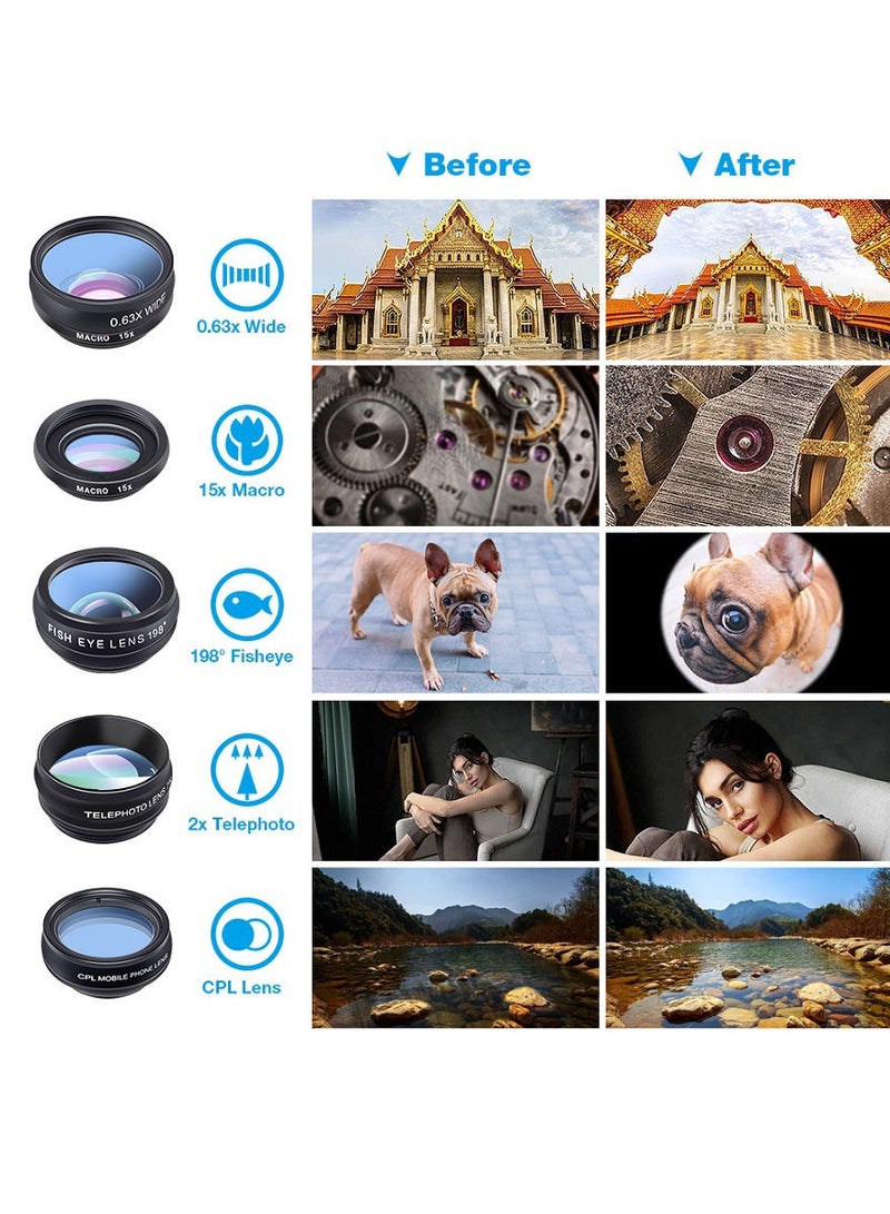 APEXEL طقم عدسات الهاتف المحمول 10 في 1 ذات الزاوية الواسعة وعين السمكة - Image 5