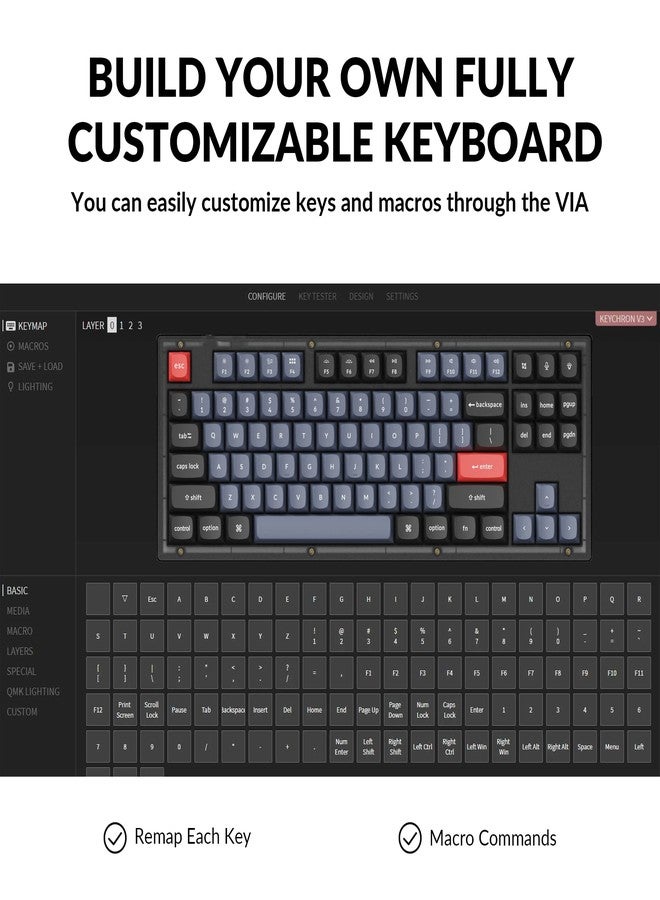 Keychron V3 Wired Custom Mechanical Keyboard, TKL Tenkeyless QMK/VIA Programmable Macro with Hot-swappable Keychron K Pro Brown Switch Compatible with Mac Windows Linux (Frosted Black-Translucent) - Image 2
