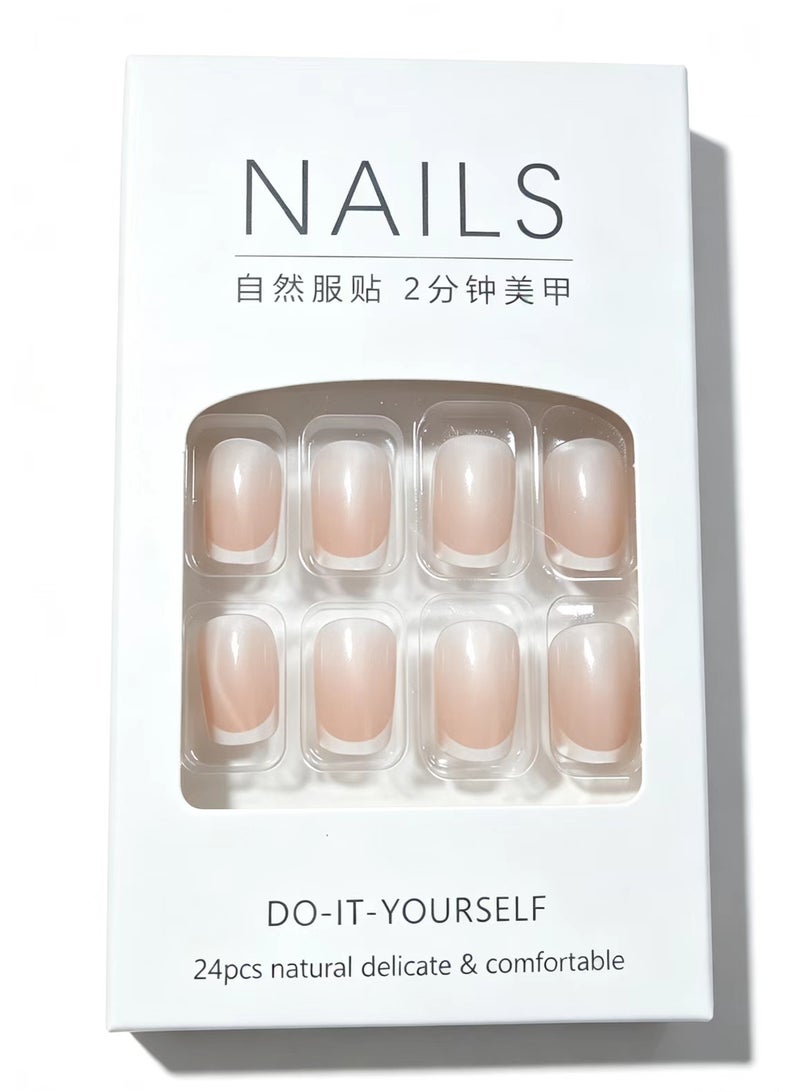kaixin 24-Piece French Gradient Wearable Nails, Short Style, Versatile, Removable, No Damage to Nails, Finished Nails Suitable for Girls - Image 3