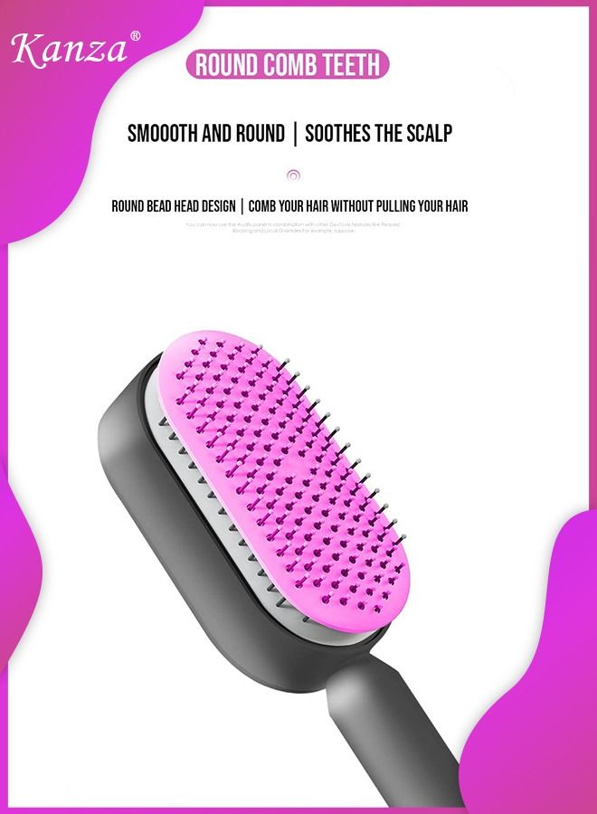 Kanza فرشاة شعر مجعد ذاتية التنظيف مع حامل وفرشاة فك التشابك للشعر المجعد وفرشاة شعر الاستحمام الرطب وفرشاة فك تشابك الشعر للشعر الكثيف وفرشاة تحديد وفك تشابك الشعر الرطب باللون الأرجواني - Image 4