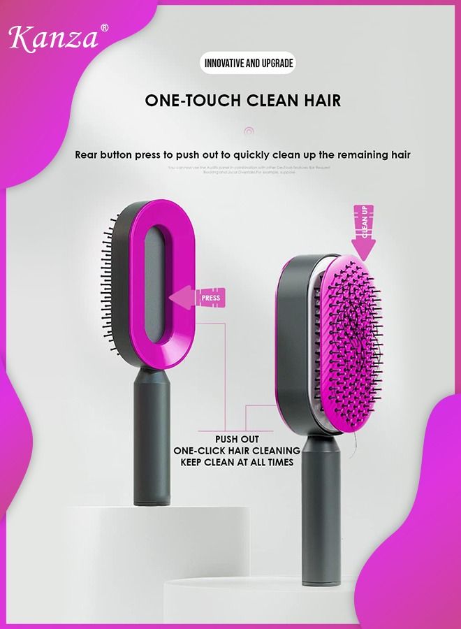 Kanza فرشاة شعر مجعد ذاتية التنظيف مع حامل وفرشاة فك التشابك للشعر المجعد وفرشاة شعر الاستحمام الرطب وفرشاة فك تشابك الشعر للشعر الكثيف وفرشاة تحديد وفك تشابك الشعر الرطب باللون الأرجواني - Image 5