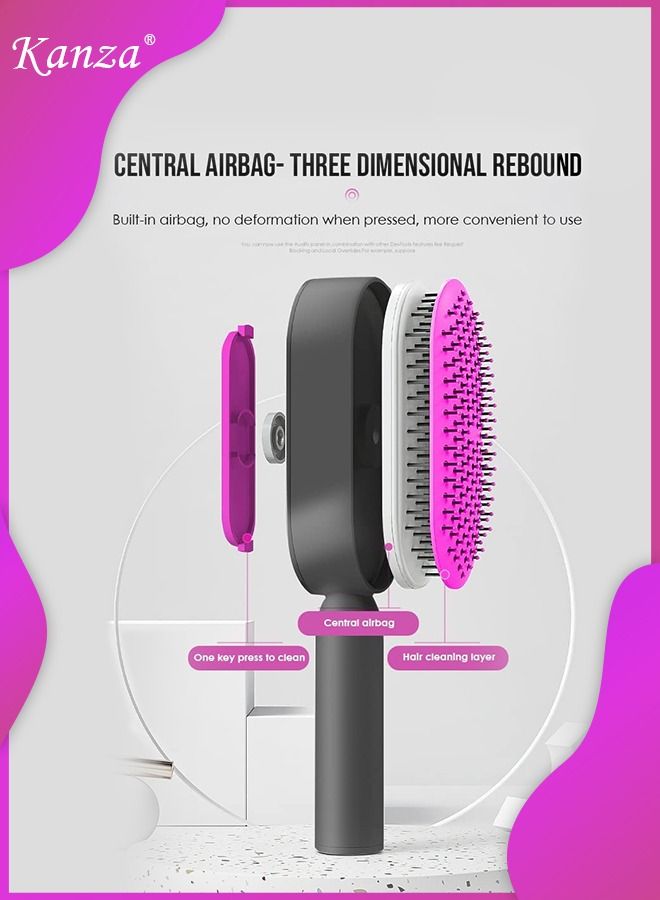 Kanza فرشاة شعر مجعد ذاتية التنظيف مع حامل وفرشاة فك التشابك للشعر المجعد وفرشاة شعر الاستحمام الرطب وفرشاة فك تشابك الشعر للشعر الكثيف وفرشاة تحديد وفك تشابك الشعر الرطب باللون الأرجواني - Image 3