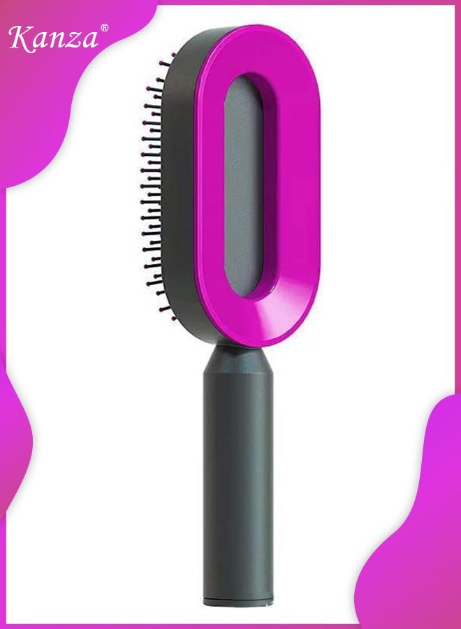 Kanza فرشاة شعر مجعد ذاتية التنظيف مع حامل وفرشاة فك التشابك للشعر المجعد وفرشاة شعر الاستحمام الرطب وفرشاة فك تشابك الشعر للشعر الكثيف وفرشاة تحديد وفك تشابك الشعر الرطب باللون الأرجواني - Image 2