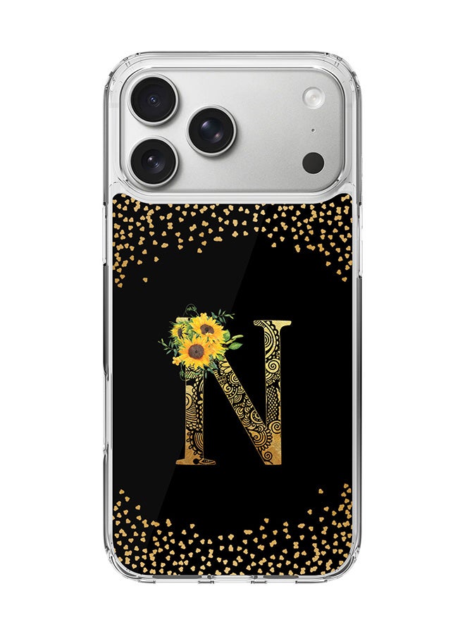 Stylizedd Classic Clear MagSafe Case for iPhone 17 Pro Max , Hybrid Soft Case Flexible Edges Anti Drop TPU PC Gel Thin Transparent Cover [ Designed for iPhone 17 Pro Max ] - Custom Monogram Initial Letter Floral Pattern Alphabet - N ( Black )