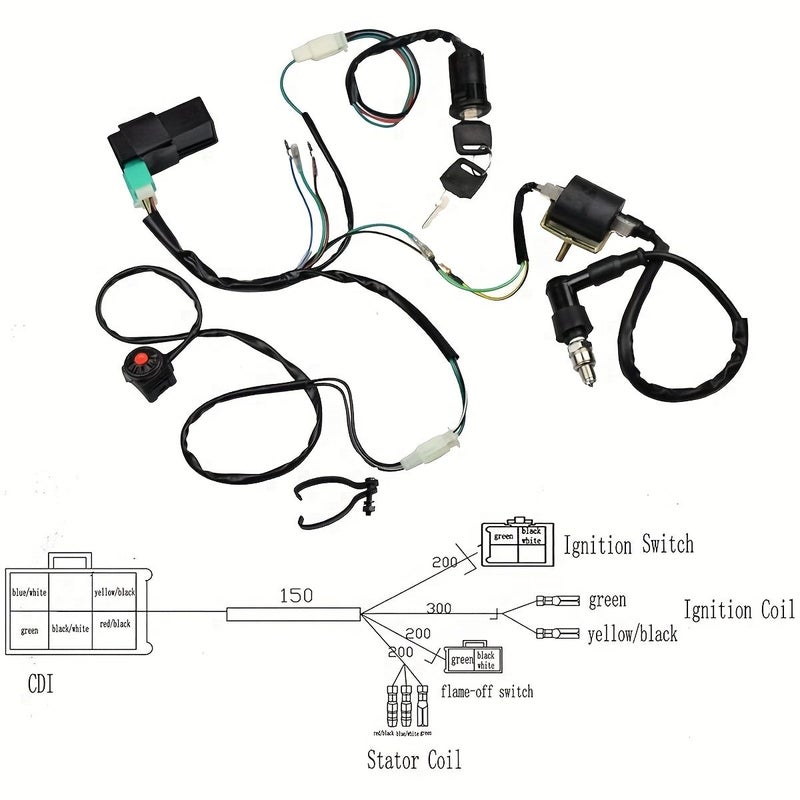 طقم إعادة بناء wiring harness (حزمة الأسلاك) CDI Coil ملحق شمعة الإشعال لـ 50cc 70cc 90cc 110cc 125cc ATV Quad Buggy - Image 5