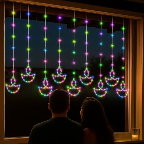Litehom10 Diya Curtain, 120 LED, 8 Modes, Multi-Colour Decoration,Diwali, Navratri, Christmas,Home Decor (Multi-Colour) - Image 1