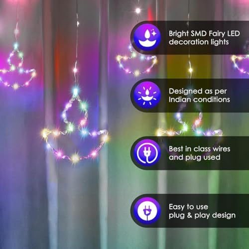 Litehom10 Diya Curtain, 120 LED, 8 Modes, Multi-Colour Decoration,Diwali, Navratri, Christmas,Home Decor (Multi-Colour) - Image 4