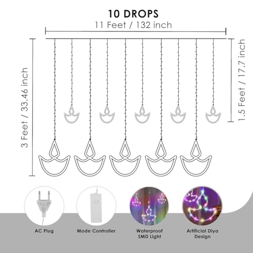 Litehom10 Diya Curtain, 120 LED, 8 Modes, Multi-Colour Decoration,Diwali, Navratri, Christmas,Home Decor (Multi-Colour) - Image 5