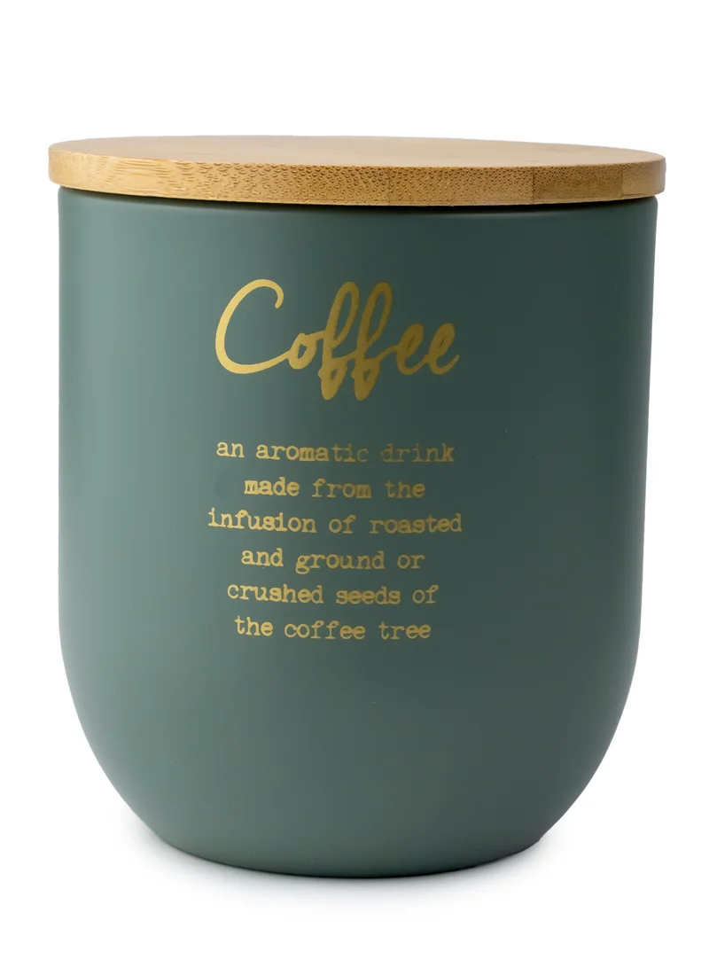 Cuisine Art EARL Coffee Canister with Bamboo Lid Petite Coffee Storage Container - Compact Coffee Caddy - Stylish Coffee Organizer - Airtight Coffee Preservation - Mini Coffee Tin - 9x9cm Dash Green