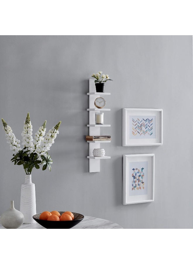 Danya B Danya B 5 Tier Wall Shelf Unit Narrow Smooth Laminate Finish - Vertical Column Shelf Floating Storage Home Decor Organizer Tall Tower Design Utility Shelf Bedroom Living Room 5.1" x 6" x 30" (White)  - Image 2