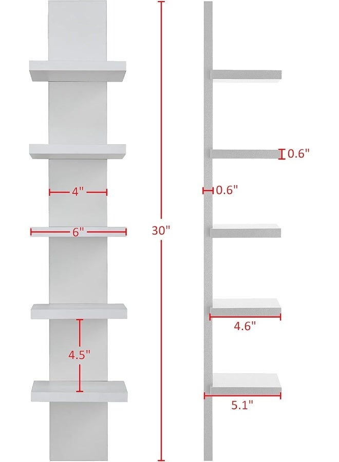 Danya B Danya B 5 Tier Wall Shelf Unit Narrow Smooth Laminate Finish - Vertical Column Shelf Floating Storage Home Decor Organizer Tall Tower Design Utility Shelf Bedroom Living Room 5.1" x 6" x 30" (White)  - Image 3