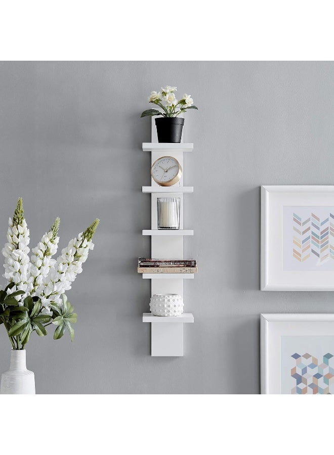 Danya B Danya B 5 Tier Wall Shelf Unit Narrow Smooth Laminate Finish - Vertical Column Shelf Floating Storage Home Decor Organizer Tall Tower Design Utility Shelf Bedroom Living Room 5.1" x 6" x 30" (White)  - Image 4