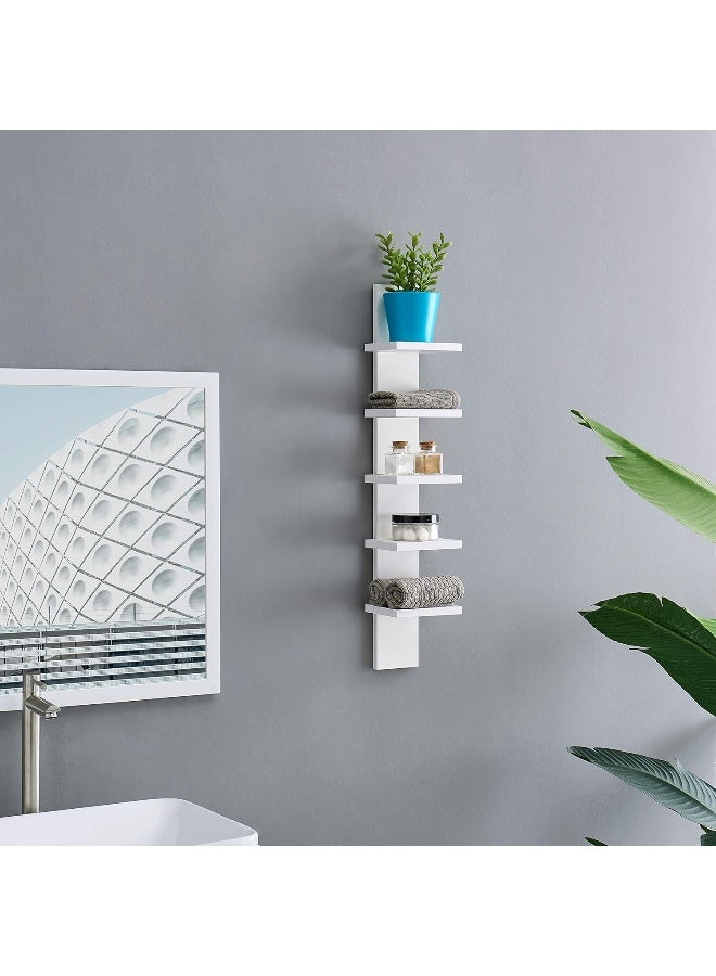 Danya B Danya B 5 Tier Wall Shelf Unit Narrow Smooth Laminate Finish - Vertical Column Shelf Floating Storage Home Decor Organizer Tall Tower Design Utility Shelf Bedroom Living Room 5.1" x 6" x 30" (White)  - Image 5