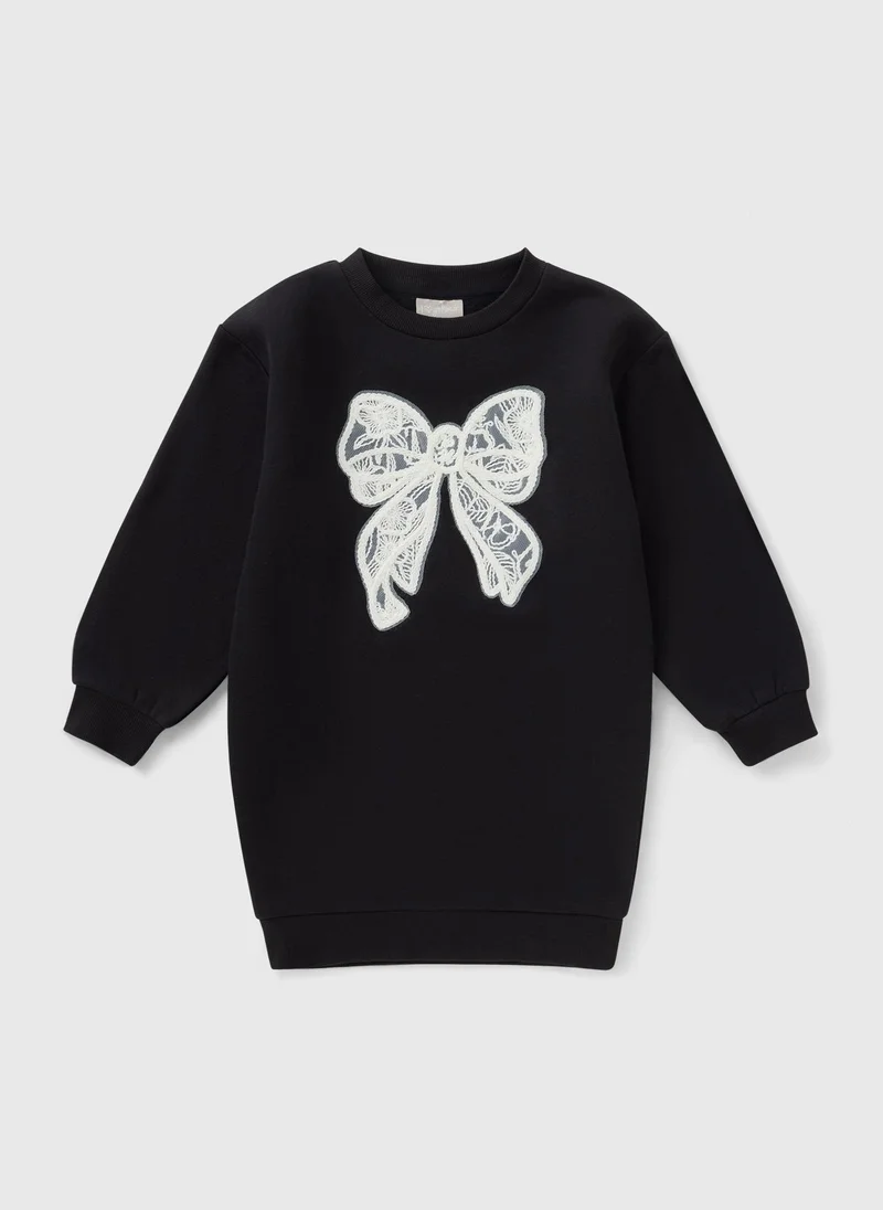 Matalan Girls Black Lace Bow Sweater Dress