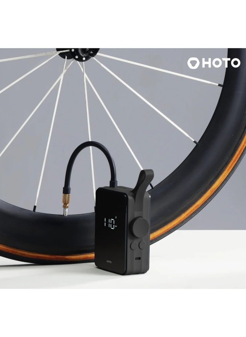 HOTO - HOTO Portable Electric Air Compressor | Digital Air Compressor With 2500mAh High Capacity Battery 5 Preset Modes 150-psi Automatic Air Pump Integrated LED Light Auto Stop Function USB-C Charging - Black - Image 1
