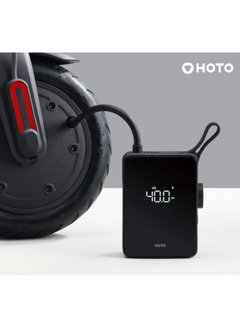 HOTO - HOTO Portable Electric Air Compressor | Digital Air Compressor With 2500mAh High Capacity Battery 5 Preset Modes 150-psi Automatic Air Pump Integrated LED Light Auto Stop Function USB-C Charging - Black - Image 1